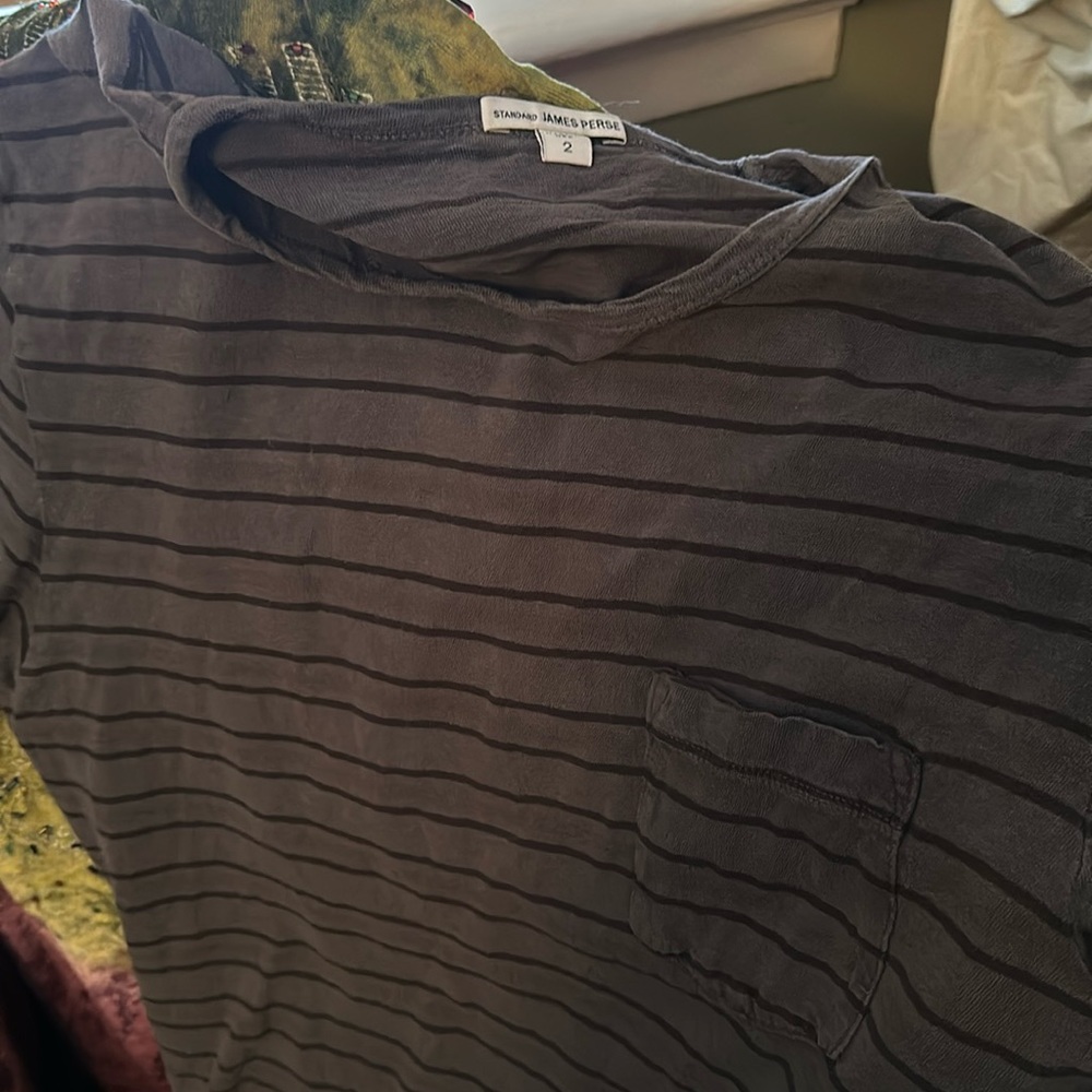 James Perse T Shirt 2 Medium Green with Stripes